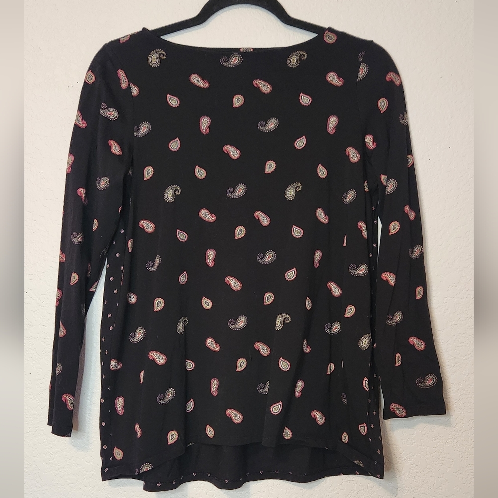 J. Jill Paisley Print Boat Neck Long Sleeve Women's‎ Top, Size S